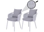 2er-Set Aluminium-Gartenstuhl MCW-P89, Gartensessel Outdoor Stuhl, Stoff/Textil (180 g/m²) Seilgeflecht Rope ~ hellgrau