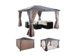 Hardtop Pergola MCW-C74, Garten Pavillon, Kunststoff-Dach Seitenwand + Moskitonetz Alu ~ 3x3,6m