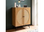 Kommode in Eiche Dekor 80 cm Sideboard mit 2 Türen aus Wiener Rattan Geflecht Design Highboard