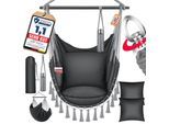 KESSER® Hängesessel mit 2 Kissen Getränkehalter & Bücherfach - Safari XXL Hängestuhl für Erwachsene & Kinder Hängematte bis 150 kg Hängesitz Aufhängung Indoor & Outdoor Wohn & Garten Terrasse