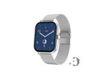 TPFNet Smart Watch / Fitness Tracker IP67 - Milanaise Armband + Silikon Armband - Android & IOS - Silber