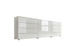Mid.you Sideboard Mailand Set 4, Weiß, Weiß Hochglanz, Kunststoff, 3 Fächer, 8 Schublade(n) Schubladen, 237x73x33 cm, erweiterbar, stehend, Wohnzimmer, Kommoden & Sideboards, Sideboards