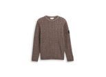TOM TAILOR Herren Strickpullover mit Zopfmuster, braun, Meliert, Gr. M
