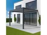 Pergola Anthrazit, Anbaupergola aus Aluminium, Lamellendach, 2 Pfosten, Anthrazitgrau RAL 7016, 1000x1600 mm oder nach Maß