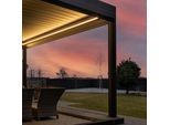 Pergola mit Beleuchtung, LED-Leiste umlaufend, elektrische Terrassenüberdachung aus Alu, Weiß, 2 Pfosten, Anthrazit RAL 7016, nach Maß