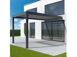 Pergola 3x4 m, elektrisch, mit Motor, Anbaupergola aus Aluminium, Anthrazitgrau RAL 7016, 3000x4000 mm