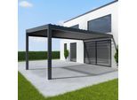 Pergola 4x6 m, elektrisch, mit Motor, Anbaupergola aus Aluminium, Anthrazitgrau RAL 7016, 4000x6000 mm
