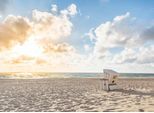 Fototapete LIVING WALLS "Designwalls Beach Chair", blau (blau, weiß, beige), B:3,5m L:2,55m, Vlies, Tapeten, Vlies, Wand, Schräge, Decke