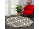 Hochflor-Teppich SANAT "Madrid", grau (hellgrau), H:30mm Ø:150cm, Kunstfaser, Teppiche, Wohnzimmer, Langflor, Shaggy Teppich