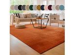 Teppich PACO HOME "Cadiz 630", rosa (kupfer), B:100cm H:14mm L:200cm, Polyester, Teppiche, Teppich, Uni-Farben, besonders weich, waschbar, auch als Läufer erhältlich