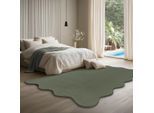 Teppich THE CARPET "Relax Scallop kuschelig & Super Soft", forest, B:160cm L:220cm, Polyester, Teppiche, Teppich, Anti-Rutsch Unterseite, Waschbar bis 30 Grad, Felloptik