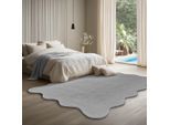 Teppich THE CARPET "Relax Scallop kuschelig & Super Soft", grau, B:140cm L:200cm, Polyester, Teppiche, Teppich, Anti-Rutsch Unterseite, Waschbar bis 30 Grad, Felloptik