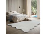 Teppich THE CARPET "Relax Scallop kuschelig & Super Soft", creme, B:120cm L:160cm, Polyester, Teppiche, Teppich, Anti-Rutsch Unterseite, Waschbar bis 30 Grad, Felloptik