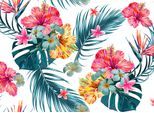 Fototapete LIVING WALLS "Designwalls Tropical Art 1", bunt (blau, rosa, weiß), B:3,5m L:2,55m, Vlies, Tapeten, Vlies, Wand, Schräge, Decke