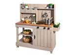 Muddy Buddy Matschküche Explorer, Grau, Holz, Metall, Zypresse, massiv, 40x105x102 cm, EN 71, mit Knöpfen, Holzschutz vorbehandelt, Spielzeug, Kinderspielzeug, Kinderküchen