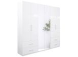 Boxxx Kleiderschrank, Weiß, Weiß Hochglanz, Glas, Holzwerkstoff, 4 Fächer, 4 Schublade(n) Schubladen, 269x211x55 cm, Schrankfront mit Spiegel, Schlafzimmer, Kleiderschränke, Drehtürenschränke