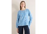 Langarmbluse CECIL, Damen, Gr. XS (36), fountain blau, Stoff, 100% Viskose, gemustert, klassisch normal, Rundhals, elastischer Bund, Blusen, mit grafischem Muster