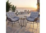 2er-Set Gartenstuhl MCW-P75, Gartensessel Loungesessel, Stoff 220g/m² Poly-Rattan Metall ~ dunkelgrau, Polster hellgrau