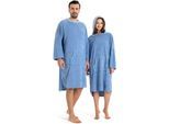 Badeponcho KANGAROOS "Dalia Surfponcho, ideal für Sauna, Spa & im Urlaub" Gr. L, blau, L:118cm, Veloursfrottier, Hausmäntel, weich, Uni-Farben mit Streifen, leicht, Unisex, für Damen und Herren