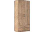 Drehtürenschrank RAUCH "Kleiderschrank Garderobe GAMMA Breiten 91/136/181/226/271/315/360 cm", eiche sonoma, griffe chrom, B:91cm H:210cm T:54cm, Holzwerkstoff, Schränke, Drehtürenschrank, mit Schubladen, verschiedene Griff-Varianten TOPSELLER MADE IN GERMANY