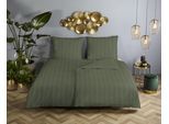 Wendebettwäsche DESCANSO "Hotel Sevilla", oliv grün, B/L: 155cm x 220cm, 1 Stk., 1 Stk., Satin, B/L: 80cm x 80cm, 2, Satin, Obermaterial: 100% Baumwolle, Bettwäsche, Wendebettwäsche, Satin, Reißverschluss, Wende, Luxe, Streifen, uni