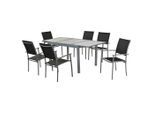 Gardenson , Schwarz, Silberfarben , Metall, Textil , Uni , Tisch ausziehbar, Stühle stapelbar, Tisch mit Glasplatte , Gartenmöbel, Gartenmöbel-Sets, Gartengarnituren