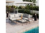 Beldano , Grau, Teakfarben , Metall, Kunststoff, Glas, Textil , Füllung: Schaumstoff,Polyester , 228x214 cm , Gartenmöbel, Loungemöbel, Loungegarnituren