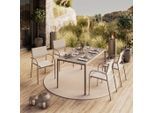 Beldano , Beige , Metall, Glas , rechteckig , 140x75x83 cm , wetterbeständig , Gartenmöbel, Gartentische, Gartentische