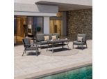 Beldano , Anthrazit, Schwarz , Metall, Glas, Textil , Füllung: Schaumstoff,Polyester , regenabweisend, Tische mit Glasplatte , Gartenmöbel, Loungemöbel, Loungegarnituren