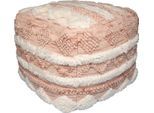Pouf KAYOOM "Bohist 225 50cm x 50cm, Strukturen mit Fransen und Quasten", rosa (rosa, creme), B:50cm H:45cm T:50cm, Baumwolle, Vlies, Poufs, Pouf, handgefertigt, Unikat, sehr gut kombinierbar, vielfältig im Einsatz