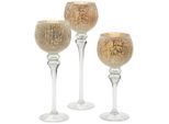 Teelichthalter-Set, Weiß, Gold, Transparent, Glas, 13x40 cm, Dekoration, Kerzen & Zubehör, Teelichthalter