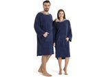 Badeponcho KANGAROOS "Dalia Surfponcho, ideal für Sauna, Spa & im Urlaub" Gr. S, blau (marine), L:108cm, Veloursfrottier, Hausmäntel, Badeponcho, weich, Uni-Farben mit Streifen, leicht, Unisex, für Damen und Herren