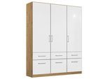 Drehtürenschrank Berlin Weiß Hochglanz, Eiche Artisan