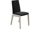 Polsterstuhl STRESSLESS "Laurel", schwarz (schwarz batick, eiche gekalkt), B:57cm H:92cm T:59cm, Leder BATICK: BATICK ist ein leicht korrigiertes, durchgefärbtes und genarbtes Möbelleder, bei dem die meisten Unebenheiten und Spuren in der Regel entfernt wurden., Stühle, Polsterstuhl, Low Back, Größe M, mit abgerundeten Beinen in Eiche gekalkt