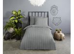 Babybettwäsche DESCANSO "Hotel Sevilla", grau, B/L: 120cm x 150cm, 1 Stk., 1 Stk., Satin, B/L: 70cm x 60cm, 2, Satin, Obermaterial: 100% Baumwolle, Bettwäsche, Satin, Reißverschluss, Wende, Luxe, Streifen, uni
