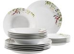 Teller-Set MÄSER "HERBAL GARDEN, Geschirr-Set, Porzellan", weiß, 18 Stk., Porzellan, Geschirr-Sets, Teller Set