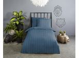 Babybettwäsche DESCANSO "Hotel Sevilla", blau, B/L: 100cm x 135cm, 1 Stk., 1 Stk., Satin, B/L: 60cm x 40cm, 2, Satin, Obermaterial: 100% Baumwolle, Bettwäsche, Satin, Reißverschluss, Wende, Luxe, Streifen, uni