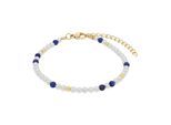 Armband AMOR "Schmuck Geschenk", blau (gelbgoldfarben, blau, weiß, blau), Armbänder, Damen, 20cm, Edelstahl, Armband, mit Tigerauge oder Lapislazuli - mit Muschelkernperle