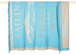 Wohndecke PAD "SEA", blau (turqouise), B:150cm L:200cm, Mischgewebe, Wohndecken, Wohndecke, Made in Europe, mit Schriftzug, Motiv Fisch, mit Fransen, 150x200 cm