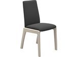 Polsterstuhl STRESSLESS "Laurel", grau (charcoal dinamica, eiche gekalkt), B:57cm H:92cm T:59cm, Microfaser DINAMICA (88% Polyester, 12% Polyurethan), Stühle, Polsterstuhl, Low Back, Größe M, mit abgerundeten Beinen in Eiche gekalkt