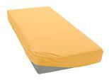 Spannbettlaken BELLANA "bellana exclusiv aus 100% Mako-Baumwolle, 150 g/m², bügelfrei", gold (goldfarben), L:200cm, Mako-Jersey, Obermaterial: 100% Baumwolle, Bettlaken, Spannbettlaken, feinste Mako-Baumwolle, Spannbetttuch für Matratzen bis 25cm Höhe