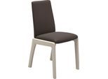 Polsterstuhl STRESSLESS "Laurel", braun (braun batick, eiche gekalkt), B:57cm H:92cm T:59cm, Leder BATICK: BATICK ist ein leicht korrigiertes, durchgefärbtes und genarbtes Möbelleder, bei dem die meisten Unebenheiten und Spuren in der Regel entfernt wurden., Stühle, Polsterstuhl, Low Back, Größe M, mit abgerundeten Beinen in Eiche gekalkt