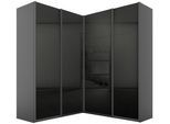 Schwebetürenschrank RAUCH "Schrank Garderobe Eckkleiderschrank QUADRA Front in Dekor/Hochglanz", grau (graumetallic, hochglanz effektgrau), B:181cm H:210cm T:187cm, Holzwerkstoff, Schränke, Schwebetürenschrank, großer Eckschrank mit viel Stauraum, Maß 181x187 cm MADE IN GERMANY