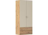 Drehtürenschrank RAUCH "Kleiderschrank Garderobe GAMMA Breiten 91/136/181/226/271/315/360 cm", eiche artisan, beige (champagner), griffe alu, B:91cm H:210cm T:54cm, Holzwerkstoff, Schränke, Drehtürenschrank, mit Schubladen, verschiedene Griff-Varianten TOPSELLER MADE IN GERMANY