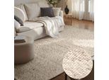Wollteppich ELLE DECORATION "Beans", beige (meliert, braun, natur), B:140cm H:10mm L:200cm, Wolle, Teppiche, Handweb Teppich Wolle, Perlenstruktur, Wohnzimmer, Schlafzimmer, Flur