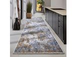 Teppich VILLEROY & BOCH "Joseph", blau, B:80cm H:7mm L:190cm, Polyester, Teppiche, Teppich, Vintage, Fransen, Wohnzimmer, Schlafzimmer, Modern, Kurzflor, Flur