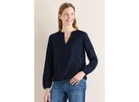 Langarmbluse CECIL, Damen, Gr. M (40), universal blau, Stoff, 100% Viskose, unifarben, klassisch normal, Rundhals, elastischer Bund, Blusen, mit geschlitztem Rundhalsausschnitt
