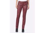 Röhrenhose HEINE, Damen, Gr. 24, Kurzgrößen, rot (bordeaux), 98% Baumwolle, 2% Elasthan, Beschichtung:100% Polyurethan, unifarben, lang, Hosen
