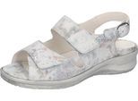 Sandale WALDLÄUFER "MERLE", Damen, Gr. 6,5, silberfarben multicolor, Nubukleder, Textil, Reptilienprägung, Basic, Schuhe Sandale, Sommerschuh, Bequemschuh, Klett- und Druckknopfverschluss, M-Weite