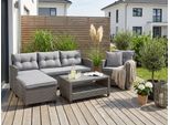 Gartenlounge-Set KONIFERA "Cordoba", grau (graubraun, graubraun), Loungeset Cordoba, Polyrattan, Sitzmöbel-Sets, Polyratten, Stahl, Tischplatte aus Nonwood, geeignet für 4 Personen, Topseller